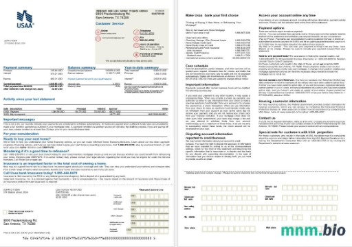 USA USAA Bank wyciąg z kredytu hipotecznego w formatach Word i PDF, 2 strony